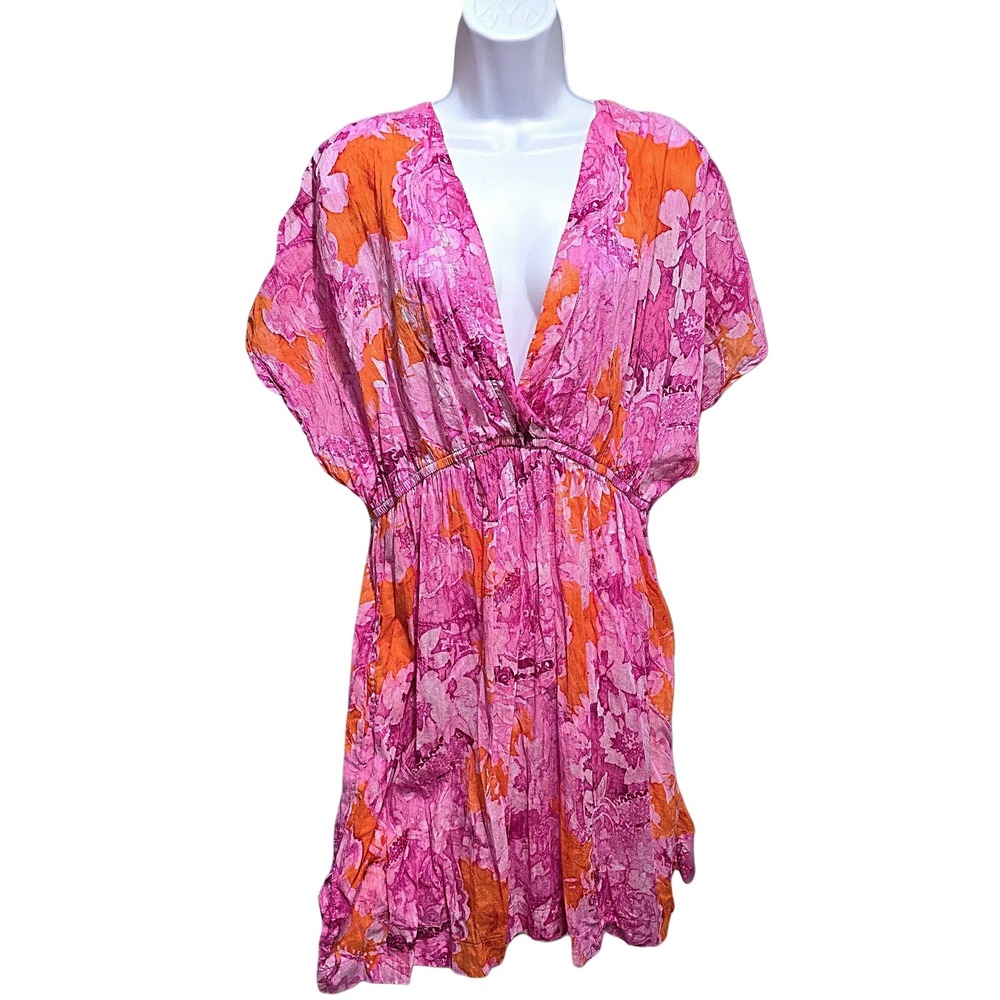 LRL Ralph Lauren Pink PLUS 1X V neck swim dress cover up pockets beach pool vac - Picture 3 of 4
